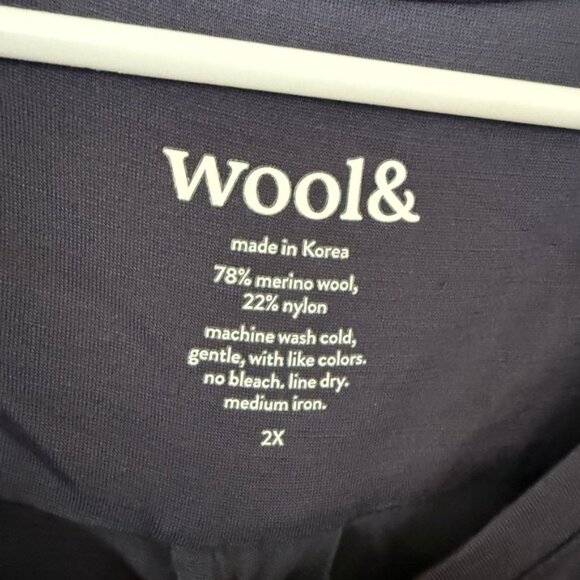 Wool& Womens 2x Blue V-Neck 3/4 Sleeve Merino Wool Blend Willow Dress Pockets - Picture 4 of 8